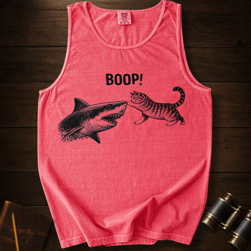 Cat Boop! playful graphic on a Comfort Colors tank top – Full Sail Marine coastal apparel