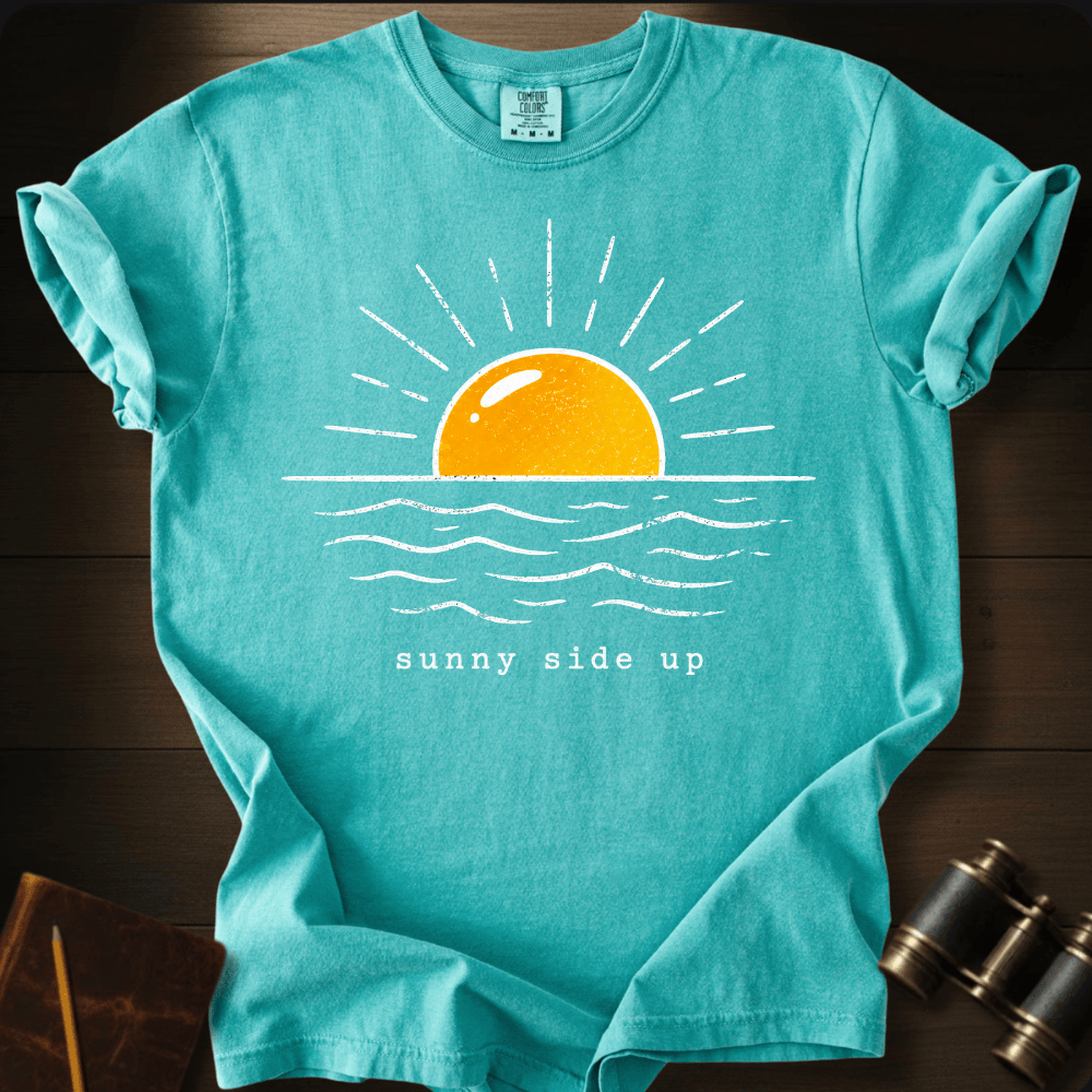 Sunny Side Up shark humor graphic on a Comfort Colors t-shirt – Full Sail Marine coastal apparel