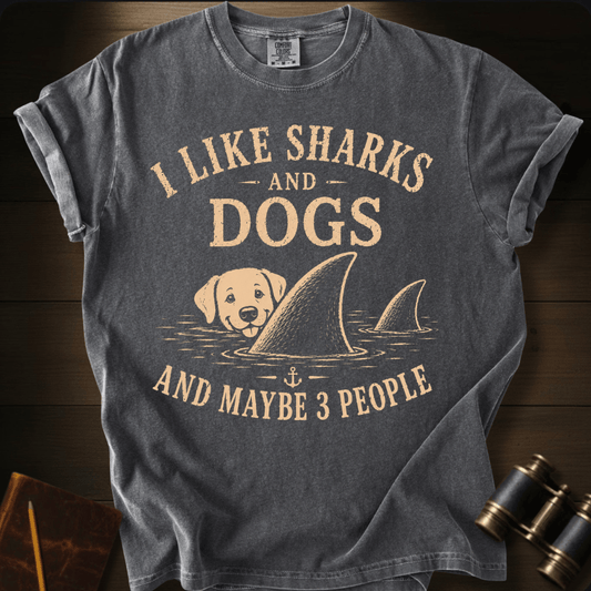 I Like Sharks and Dogs humor graphic on a Comfort Colors t-shirt – Full Sail Marine ocean apparel