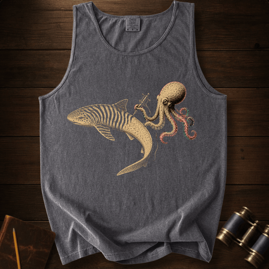 Shark Zebra Tattoo graphic on a Comfort Colors tank top – Full Sail Marine ocean apparel