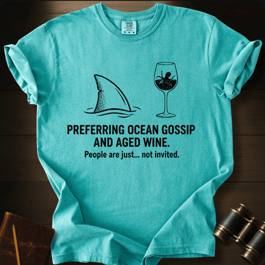 Ocean Gossip shark graphic on a Comfort Colors t-shirt – Full Sail Marine ocean apparel