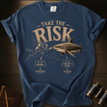 Take the Risk shark graphic on a Comfort Colors t-shirt – Full Sail Marine ocean apparel