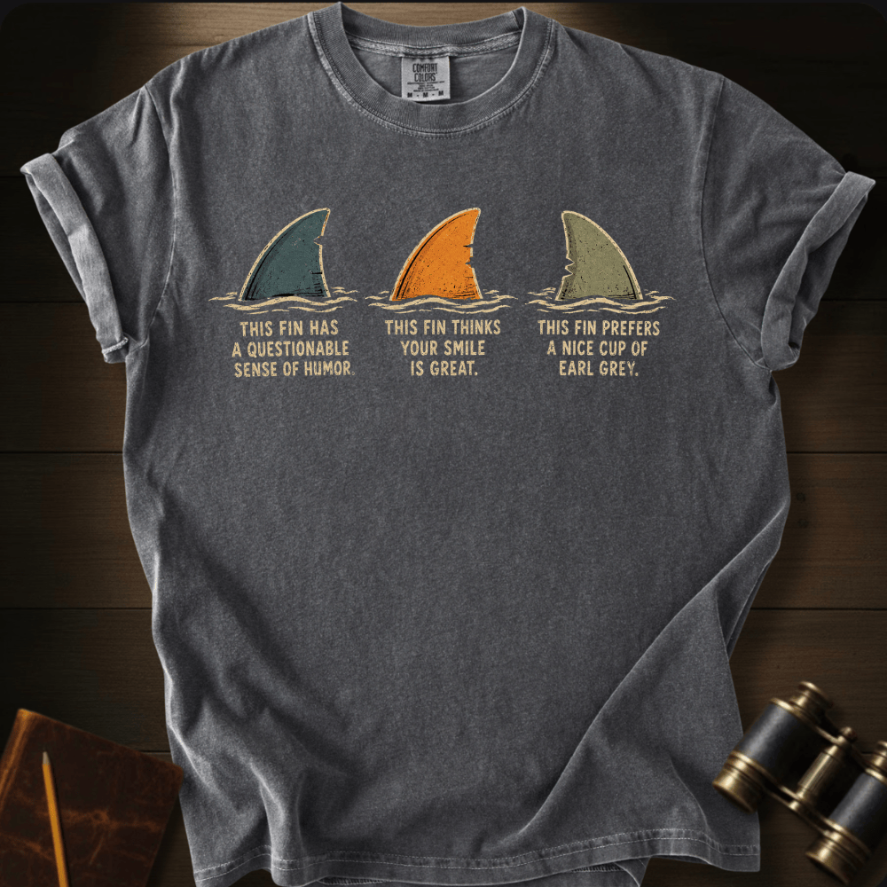 The 3 Fins of Wisdom shark graphic on a Comfort Colors t-shirt – Full Sail Marine ocean apparel