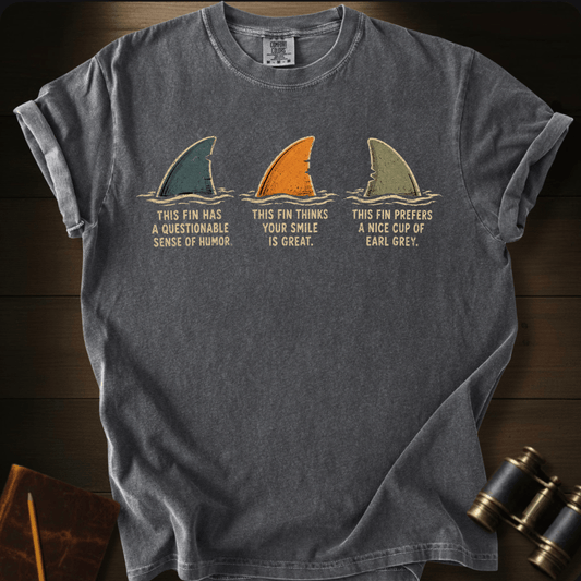 The 3 Fins of Wisdom shark graphic on a Comfort Colors t-shirt – Full Sail Marine ocean apparel