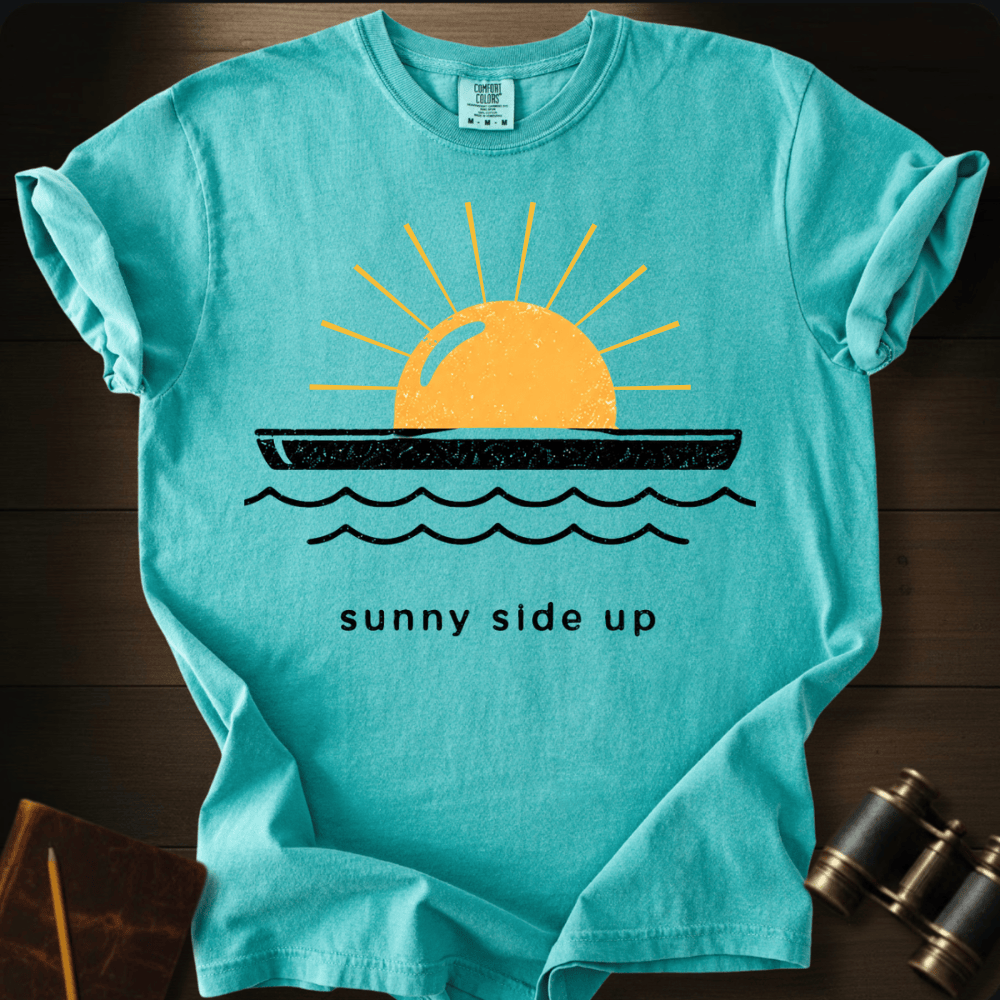 Sunny Side Up shark humor graphic on a Comfort Colors t-shirt – Full Sail Marine coastal apparel