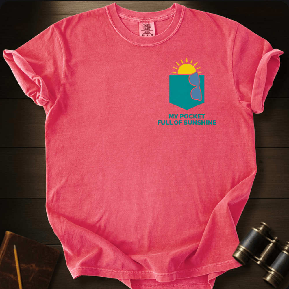 Pocket Full of Sunshine beach graphic on a Comfort Colors unisex tee – Full Sail Marine coastal apparel