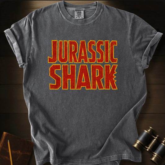 Jurassic Shark parody graphic on a Comfort Colors t-shirt – Full Sail Marine ocean apparel