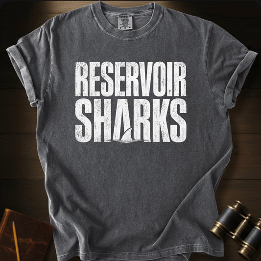 Reservoir Sharks parody graphic on a Comfort Colors t-shirt – Full Sail Marine ocean apparel