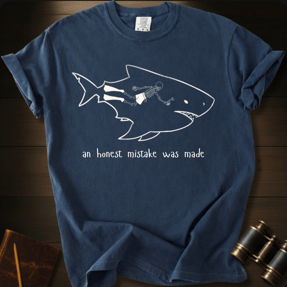 Mistake Was Made shark humor graphic on a Comfort Colors t-shirt – Full Sail Marine ocean apparel