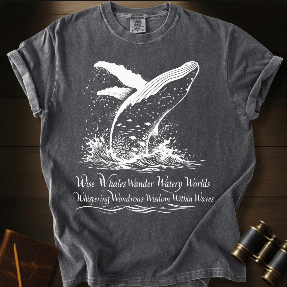 Wise Whales Wander whale graphic on a Comfort Colors unisex tee – Full Sail Marine ocean apparel