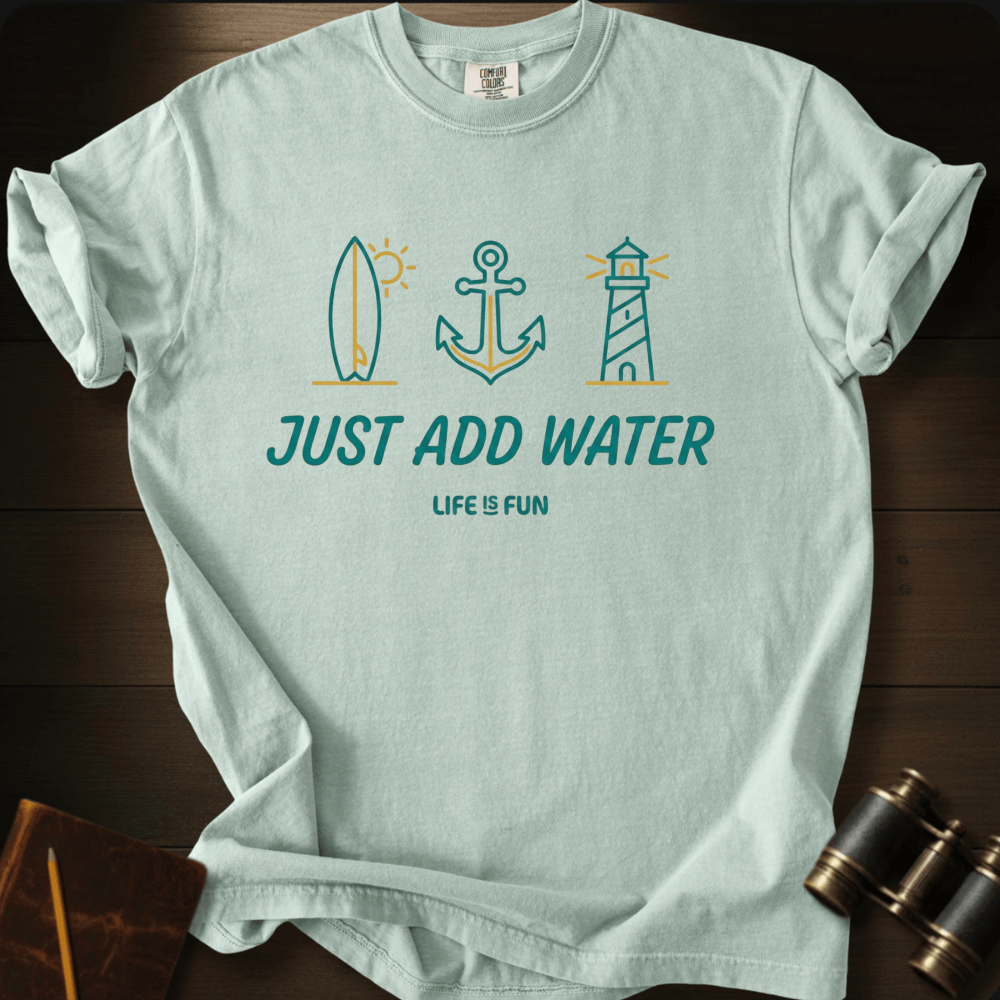 Just Add Water ocean graphic on a Comfort Colors unisex tee – Full Sail Marine nautical apparel