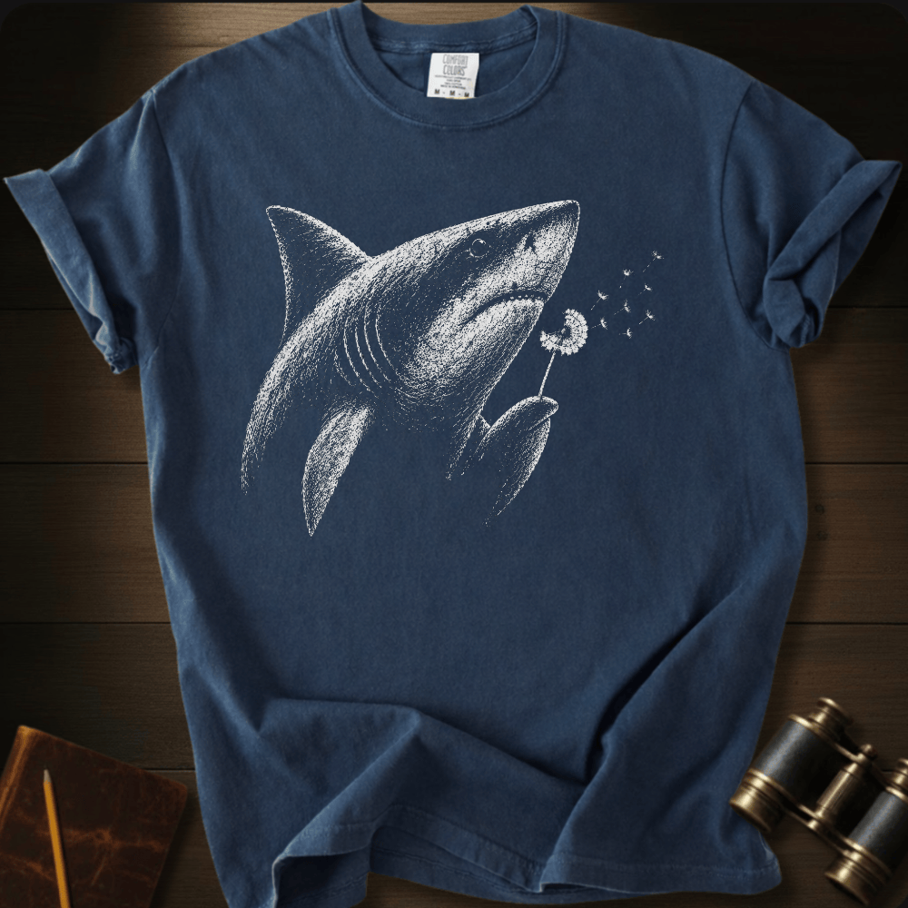Blowing Wishes shark graphic on a Comfort Colors t-shirt – Full Sail Marine ocean apparel