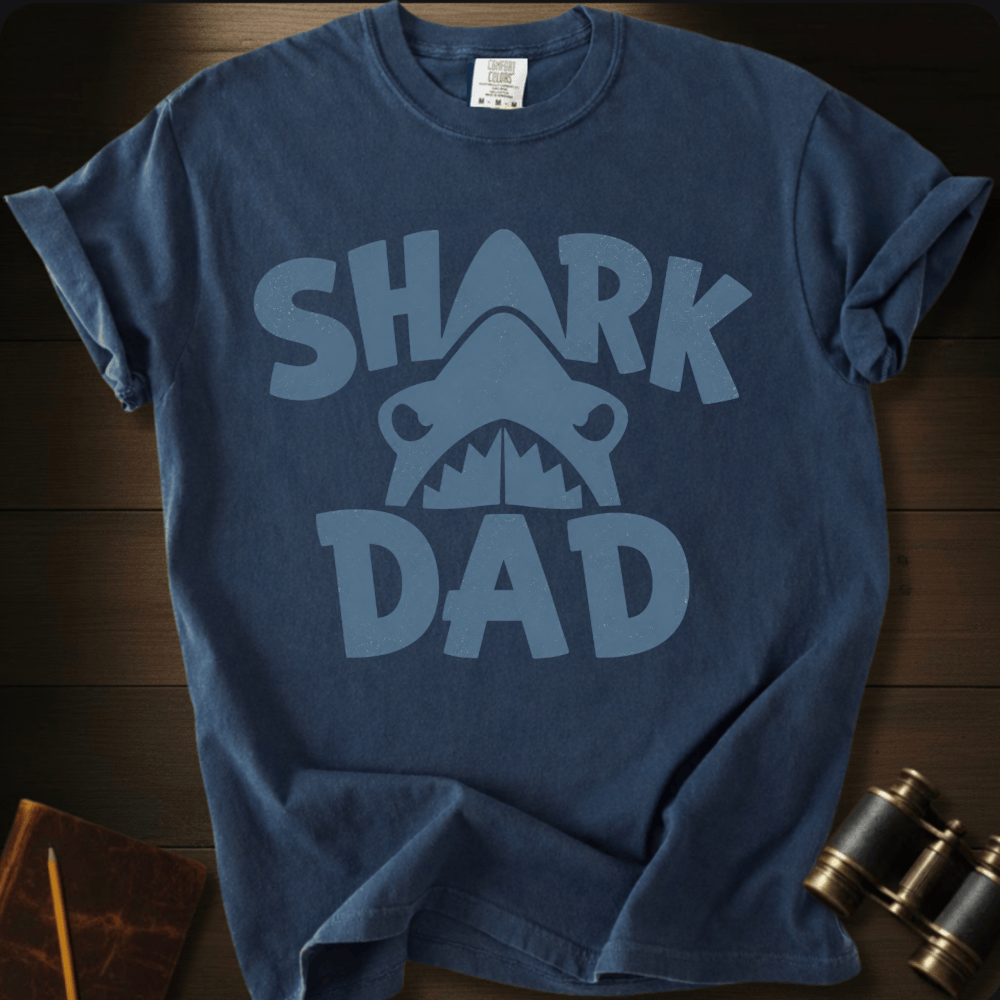 Shark Dad graphic on a Comfort Colors t-shirt – Full Sail Marine ocean apparel