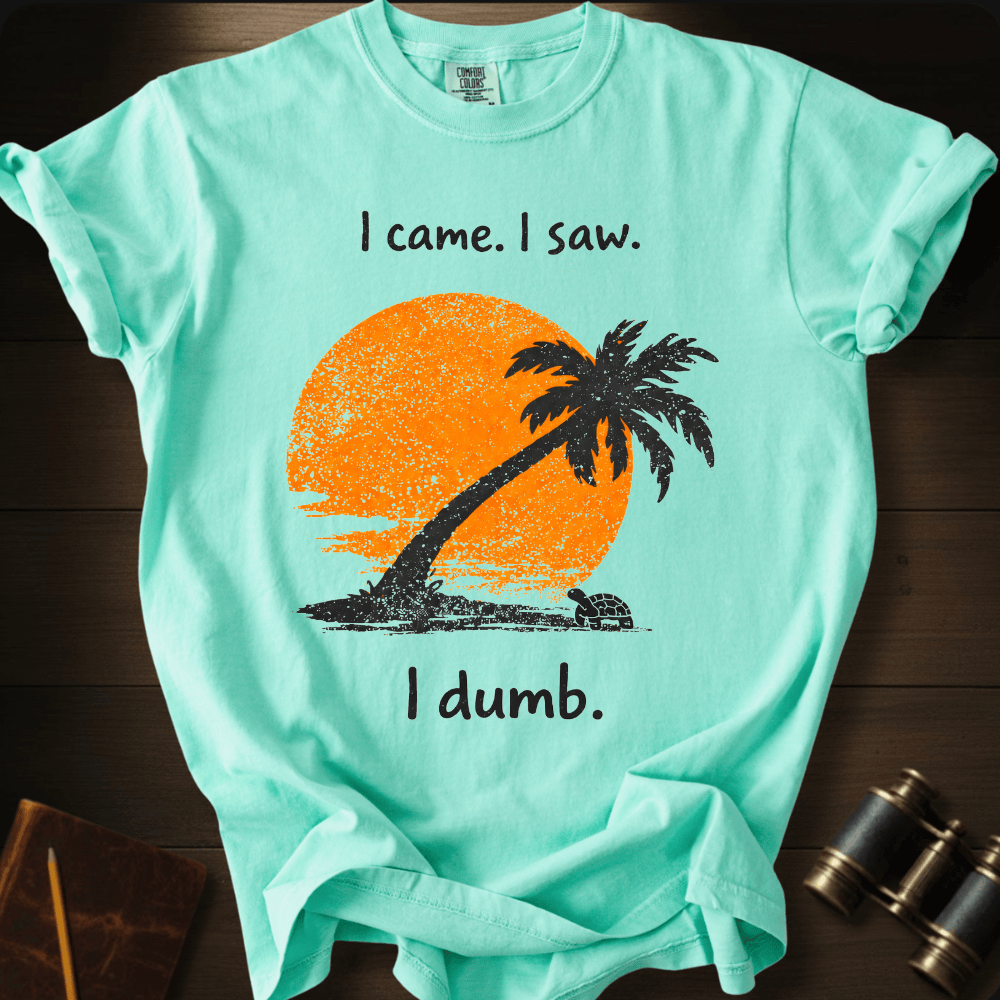 I Came I Saw I Dumb ocean humor graphic on a Comfort Colors unisex tee – Full Sail Marine apparel