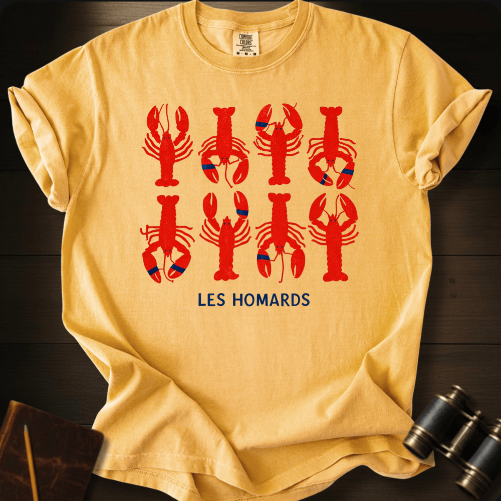 Les Homards lobster graphic on a Comfort Colors unisex tee – Full Sail Marine ocean apparel