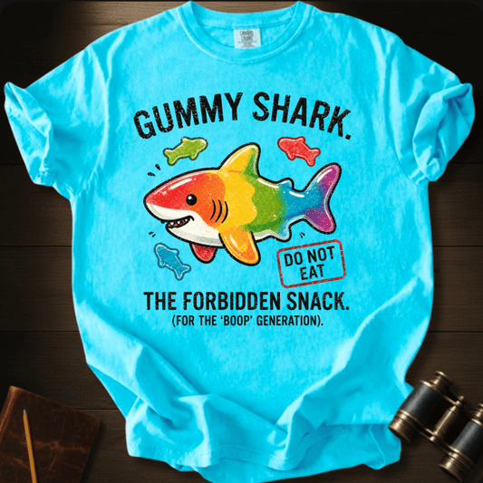 Gummy Shark graphic on a Comfort Colors t-shirt – Full Sail Marine ocean apparel