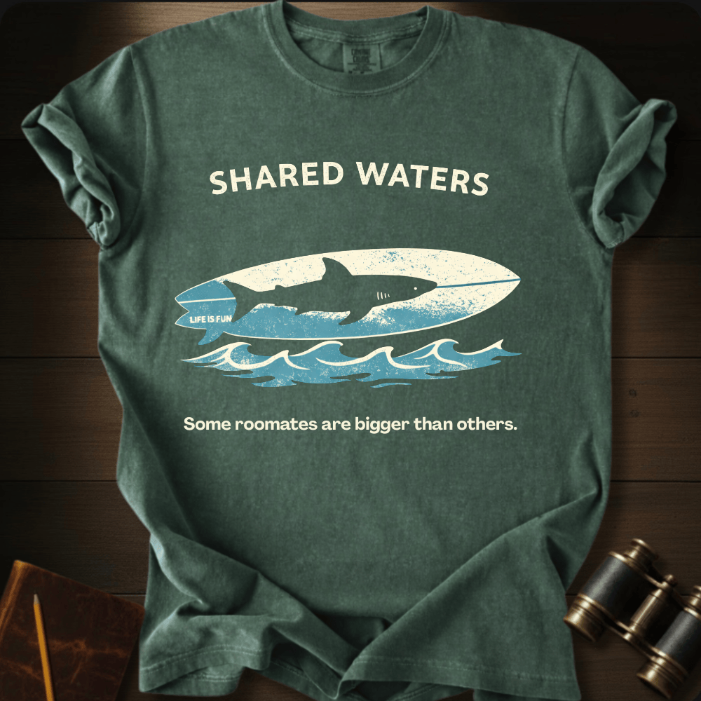 Shared Waters shark ocean graphic on a Comfort Colors unisex tee – Full Sail Marine nautical apparel