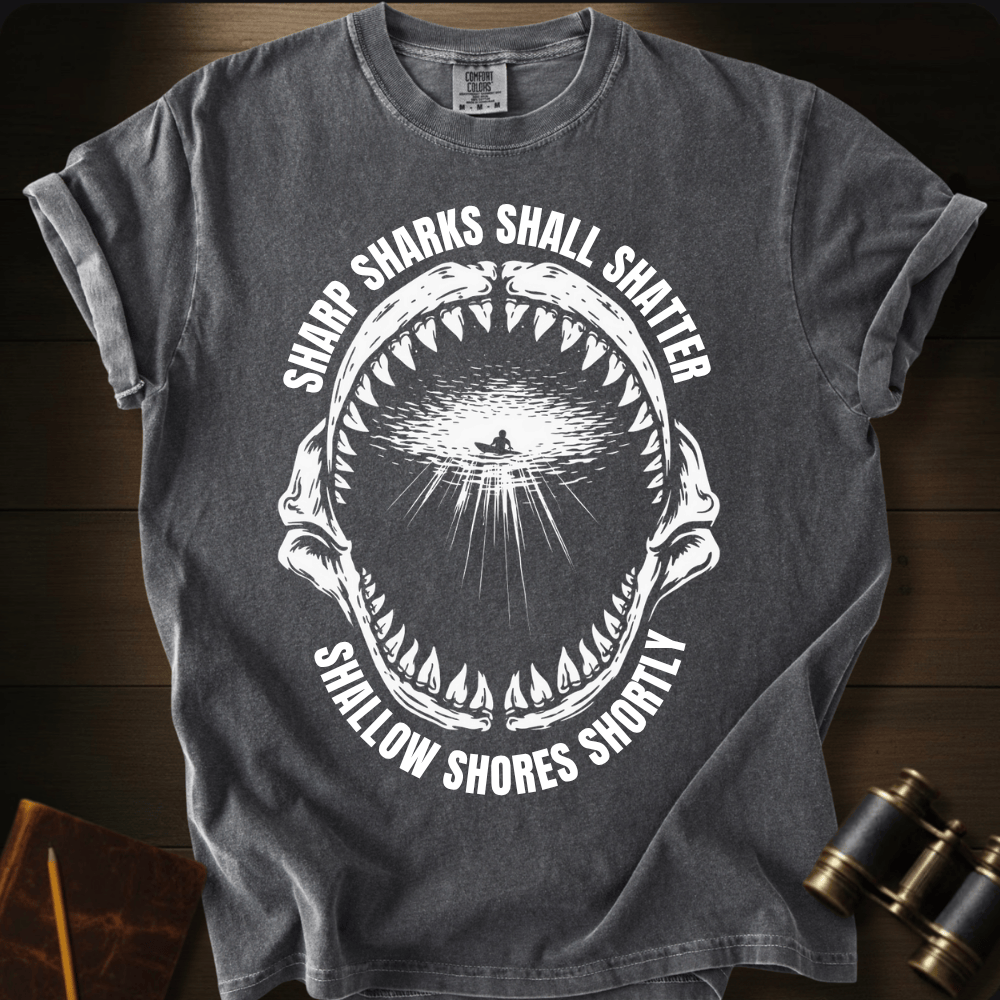 Sharp Sharks shark graphic on a Comfort Colors unisex tee – Full Sail Marine ocean apparel