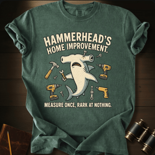 Home Improvement shark humor graphic on a Comfort Colors t-shirt – Full Sail Marine ocean apparel