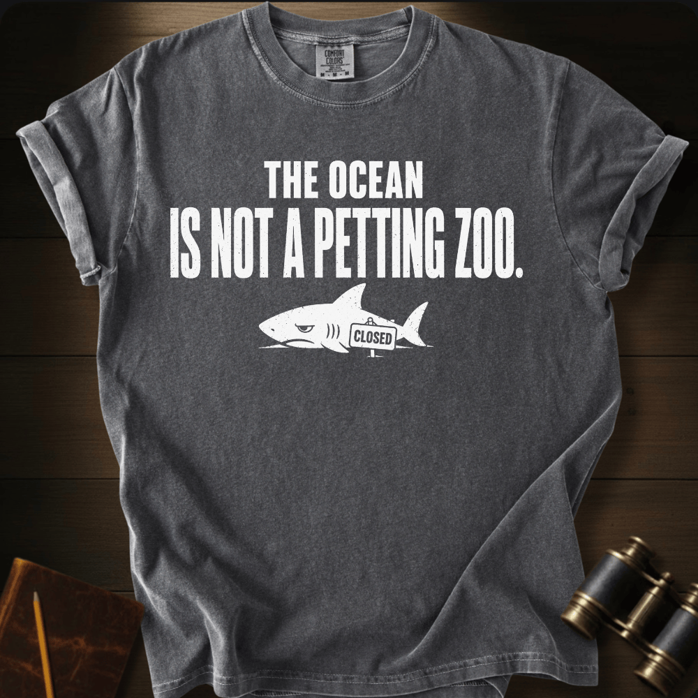 Not a Petting Zoo shark humor graphic on a Comfort Colors t-shirt – Full Sail Marine ocean apparel