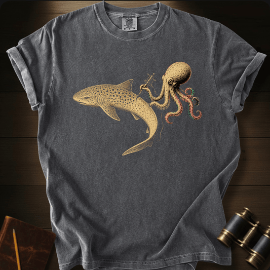 Shark Zebra Tattoo graphic on a Comfort Colors t-shirt – Full Sail Marine ocean apparel