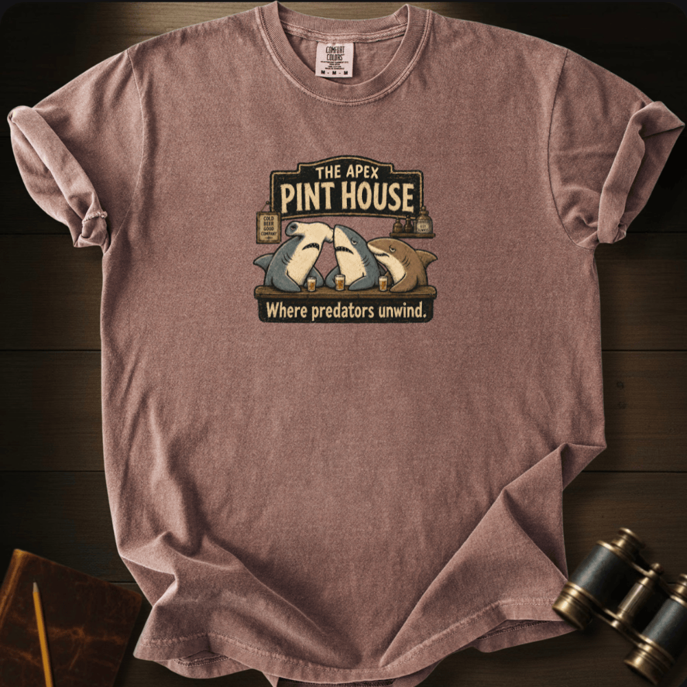 The Apex Pint House shark graphic on a Comfort Colors t-shirt – Full Sail Marine ocean apparel