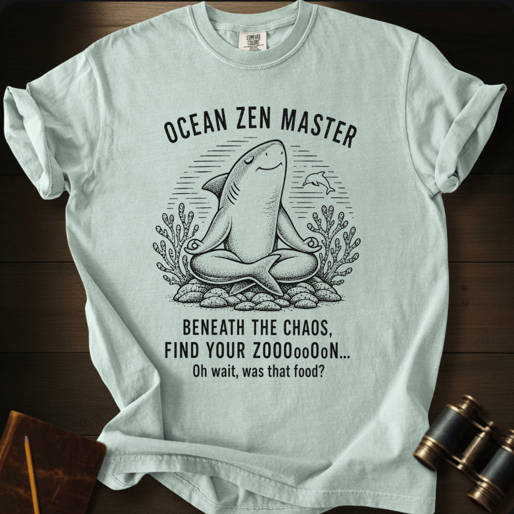 Ocean Zen Master shark graphic on a Comfort Colors t-shirt – Full Sail Marine ocean apparel