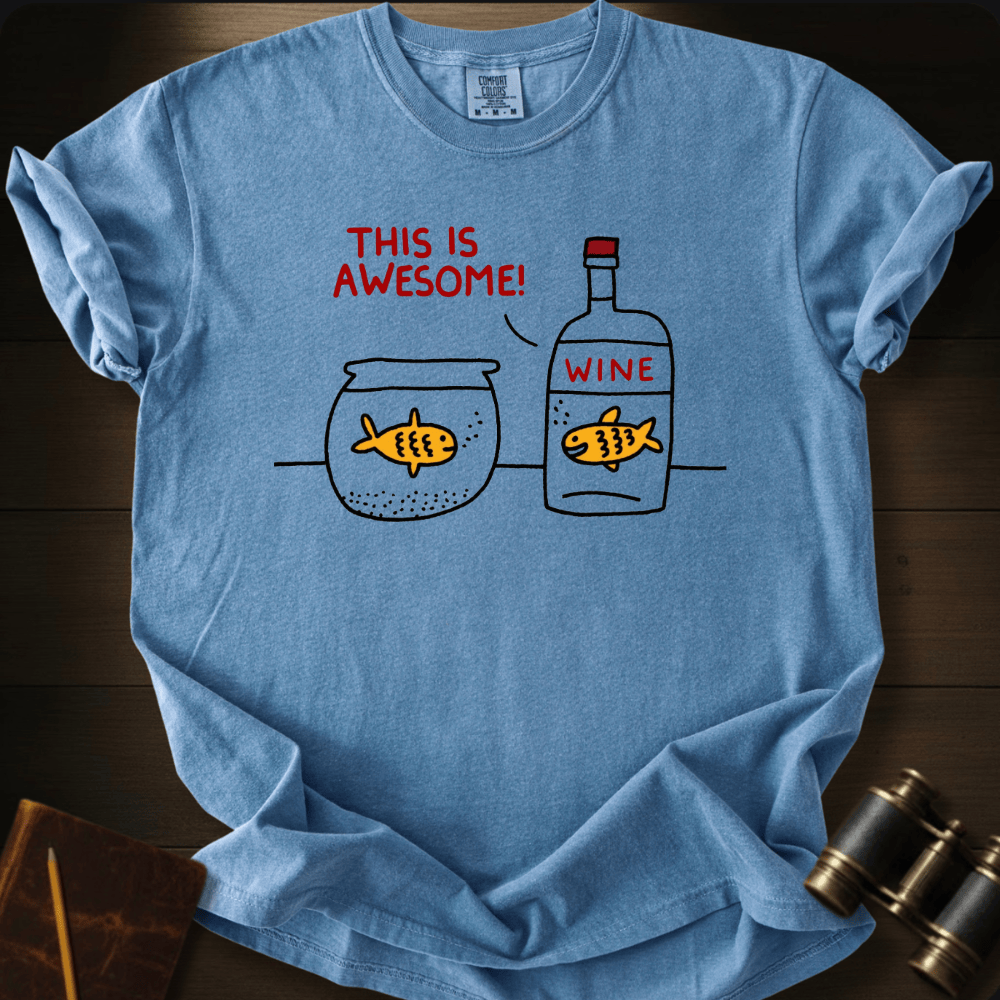 Swim in Wine shark humor graphic on a Comfort Colors t-shirt – Full Sail Marine ocean apparel