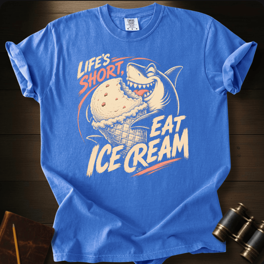 Eat Ice Cream humor graphic on a Comfort Colors t-shirt – Full Sail Marine coastal apparel