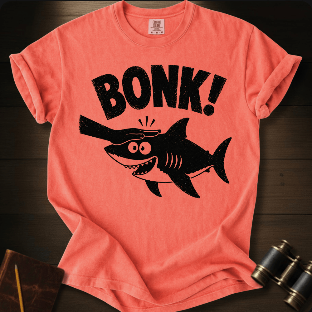 Bonk! playful shark graphic on a Comfort Colors t-shirt – Full Sail Marine ocean apparel