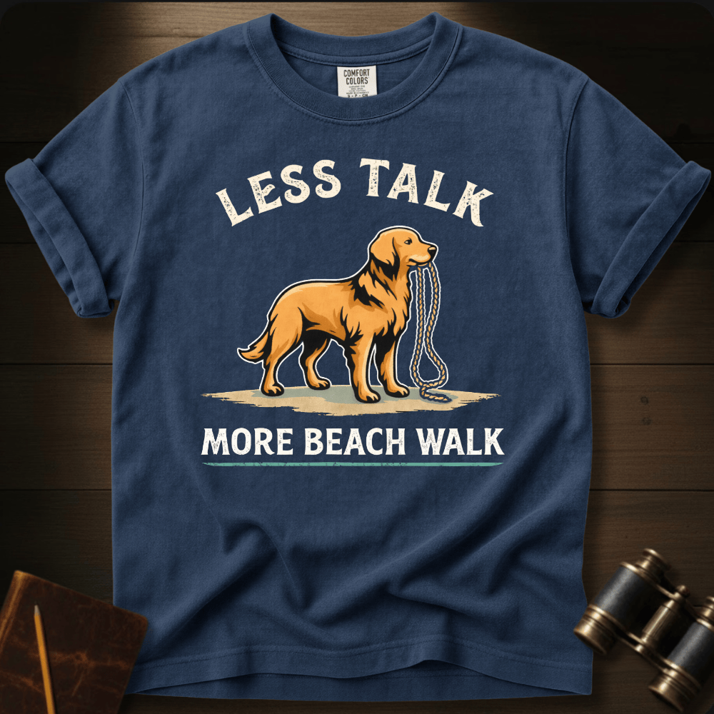 Less Talk More Beach Walk beach graphic on a Comfort Colors unisex tee – Full Sail Marine coastal apparel